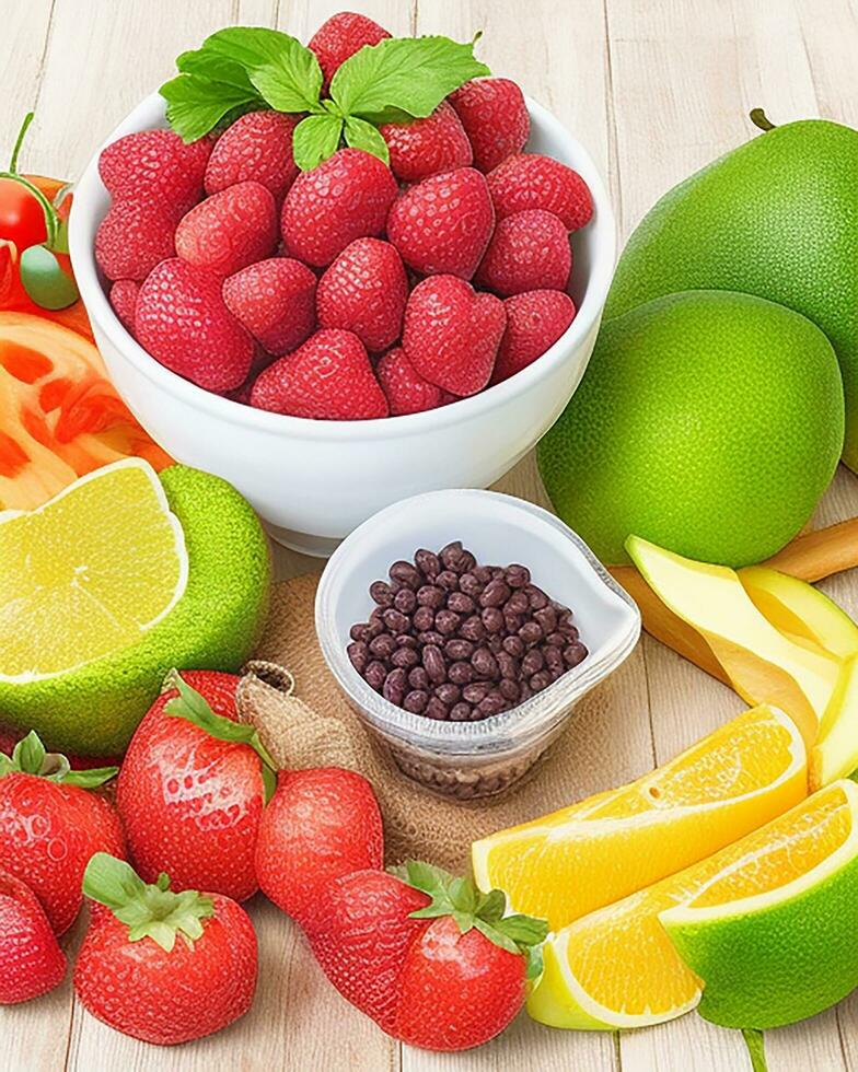 ai généré délicieux Frais des fruits et des légumes gratuit photo