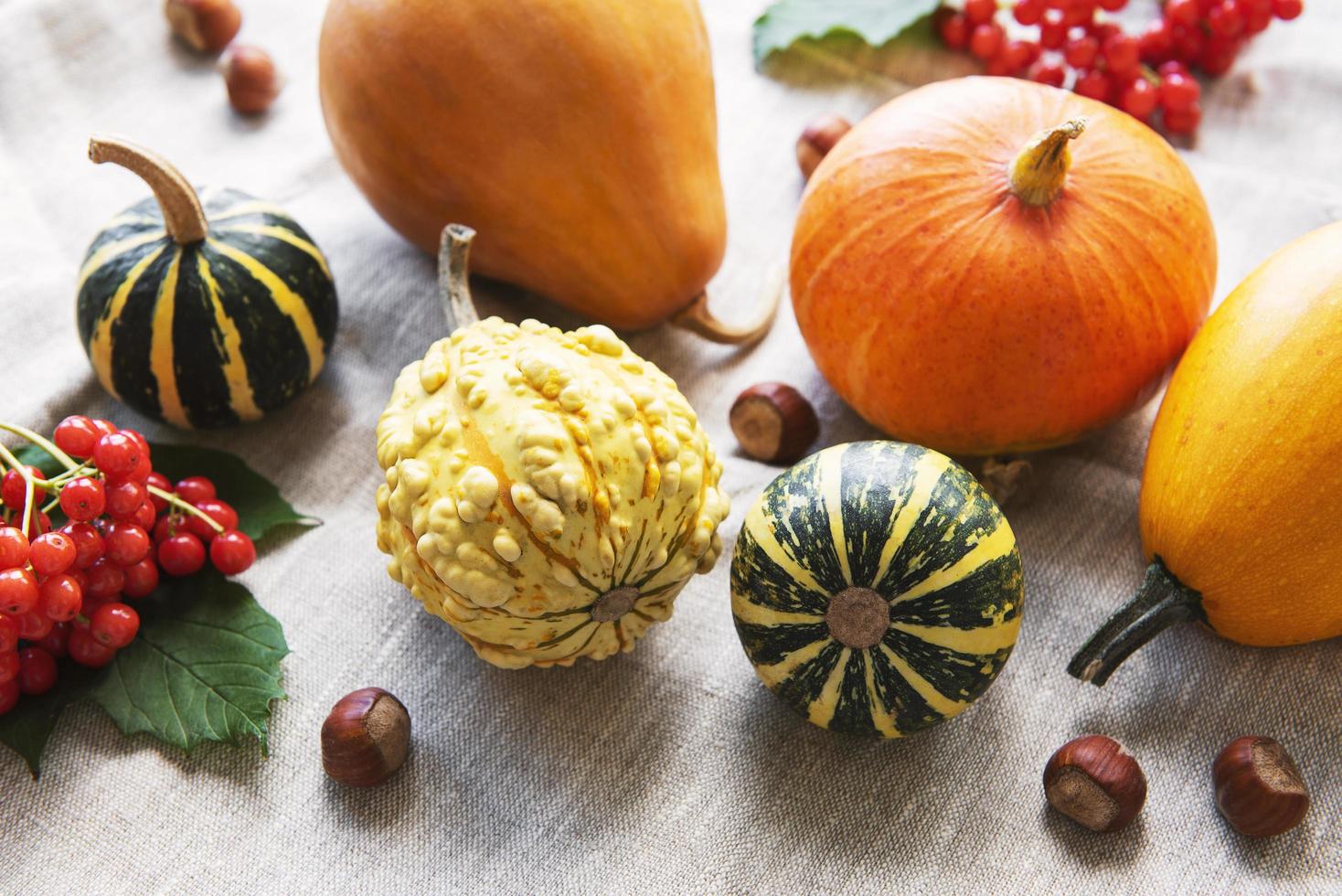 une nature morte d'automne rustique avec des citrouilles photo