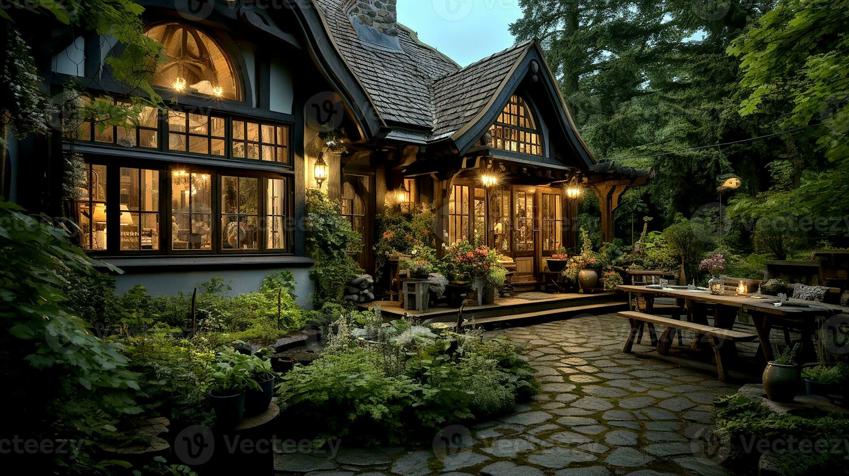 en bois maison dans le campagne. confortable traditionnel maison villa. endroit pour vacances avec famille. génératif ai photo