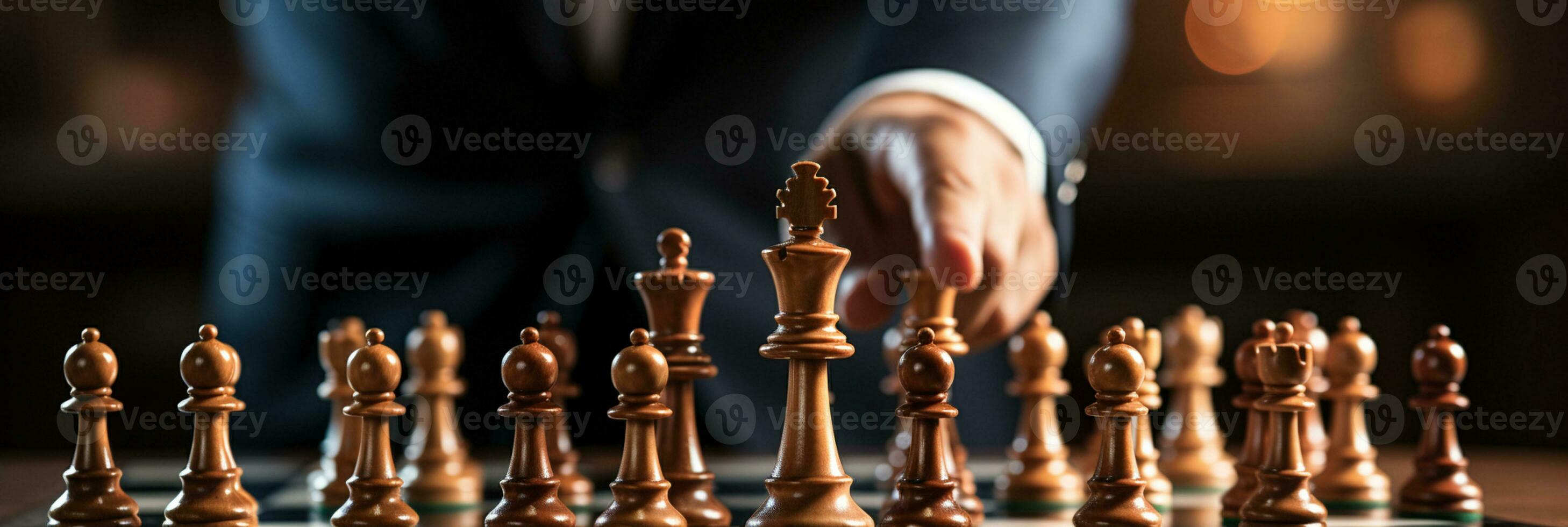 homme d'affaire contrôle échecs Jeu concept pour des idées affaires stratégie gestion, développement Nouveau stratégie plan, chef et travail en équipe, Planification pour concours, ai génératif photo