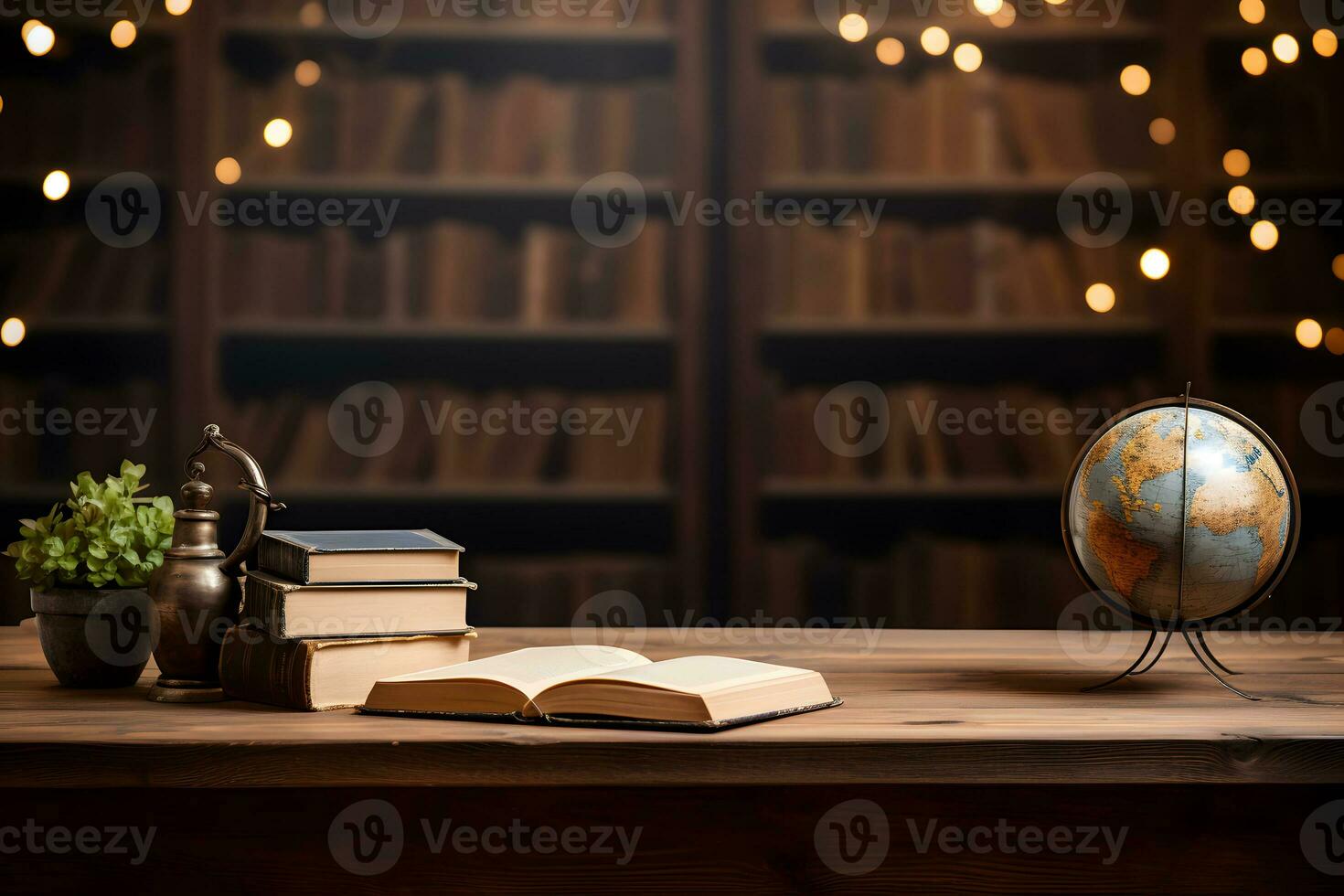 rustique dessus de la table avec livre arrangement, produit afficher scène, ai généré photo