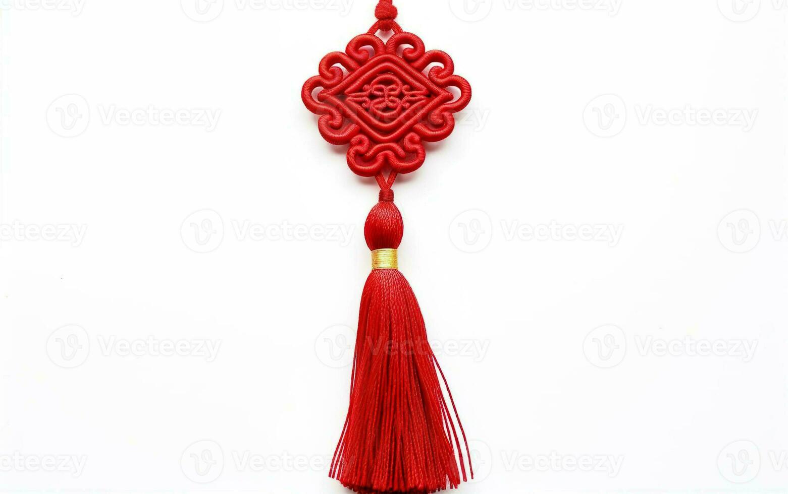 chinois symétrique rouge nœud avec brosse la frange isolé sur blanc Contexte. symbole de bien chance. ai génératif photo