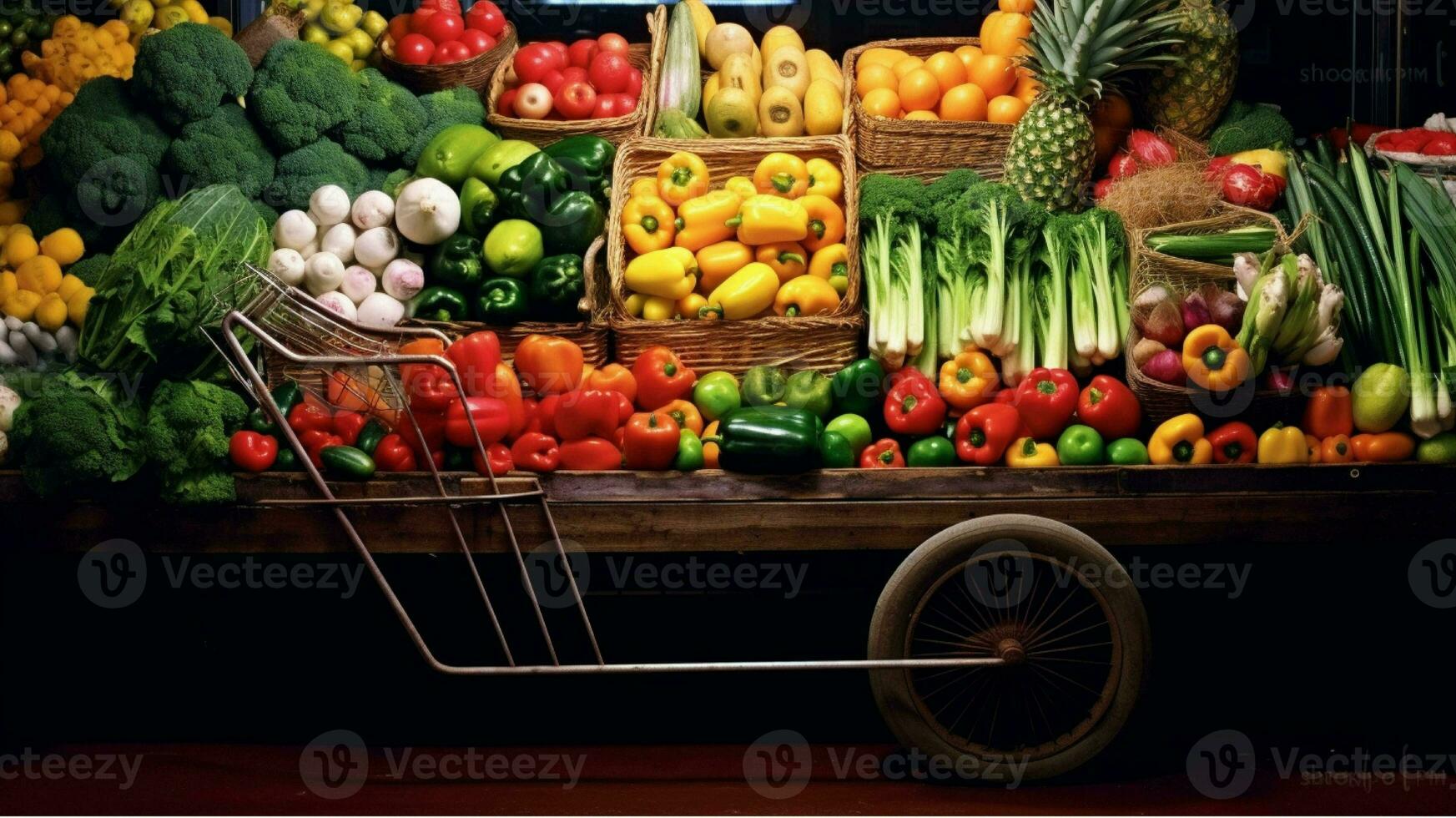 Frais des légumes dans une en bois boîte sur une noir Contexte généré avec ai photo