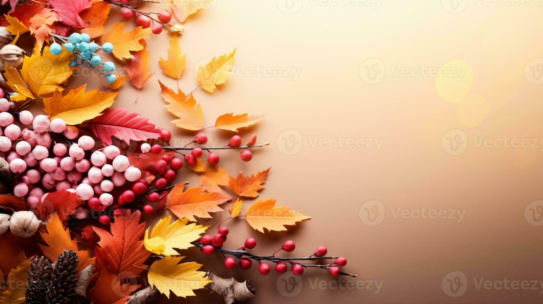 l'automne feuilles et baies sur pente Contexte. ai généré. photo