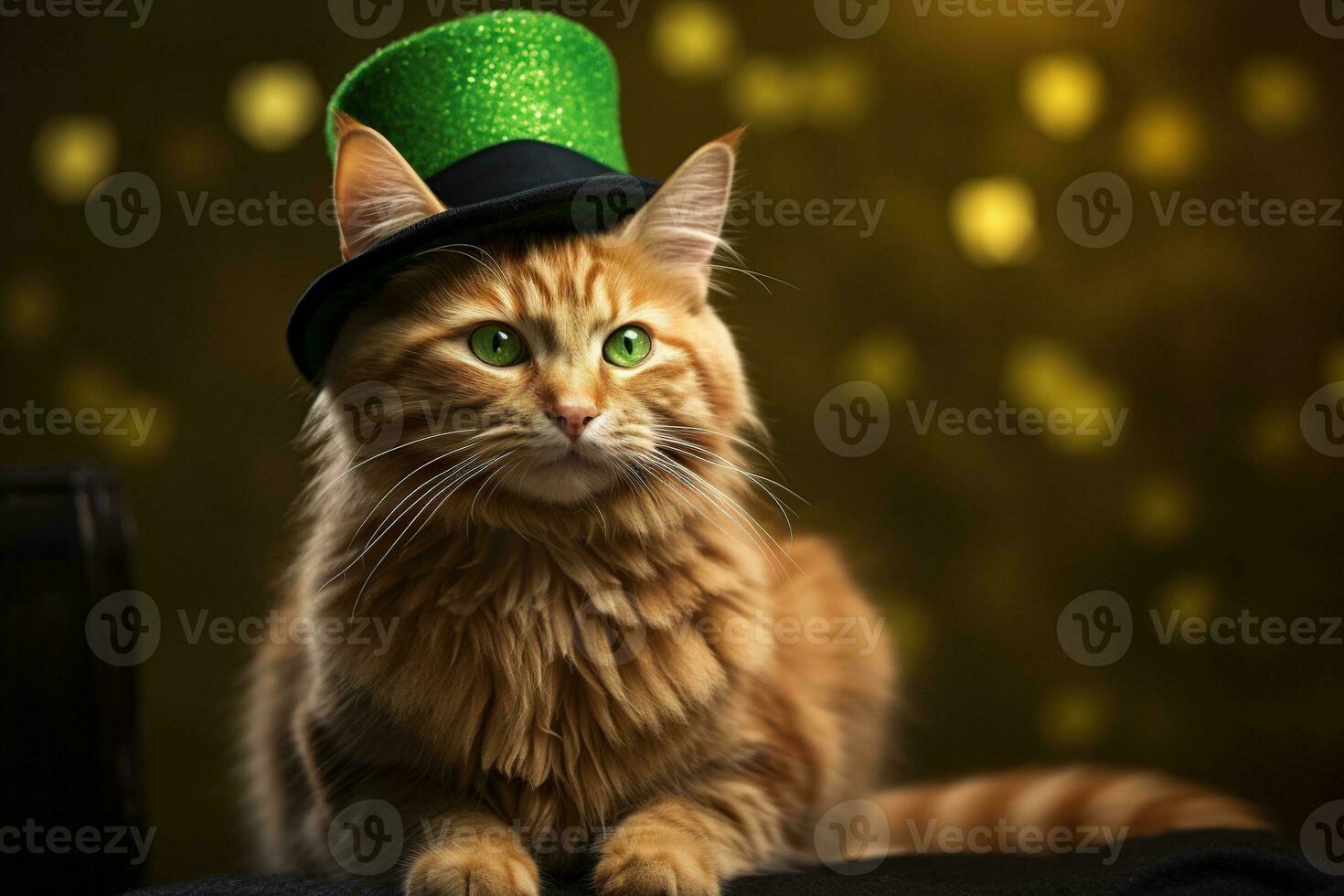 mignonne chat portant une vert Haut chapeau pour st. patrick's journée. ai généré photo