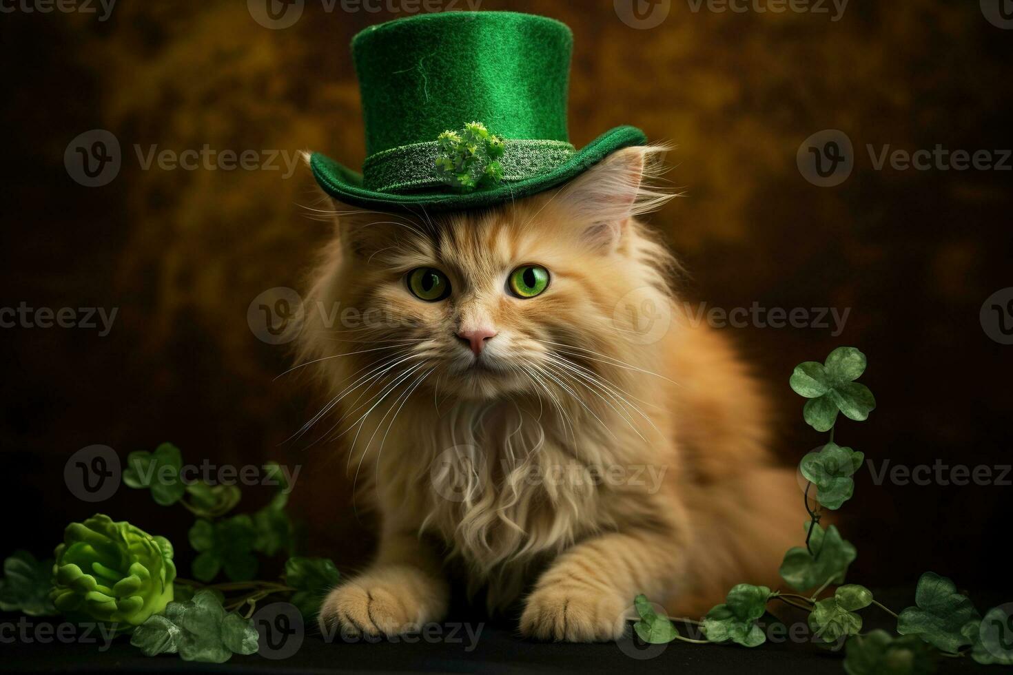 mignonne chat portant une vert Haut chapeau pour st. patrick's journée. ai généré photo