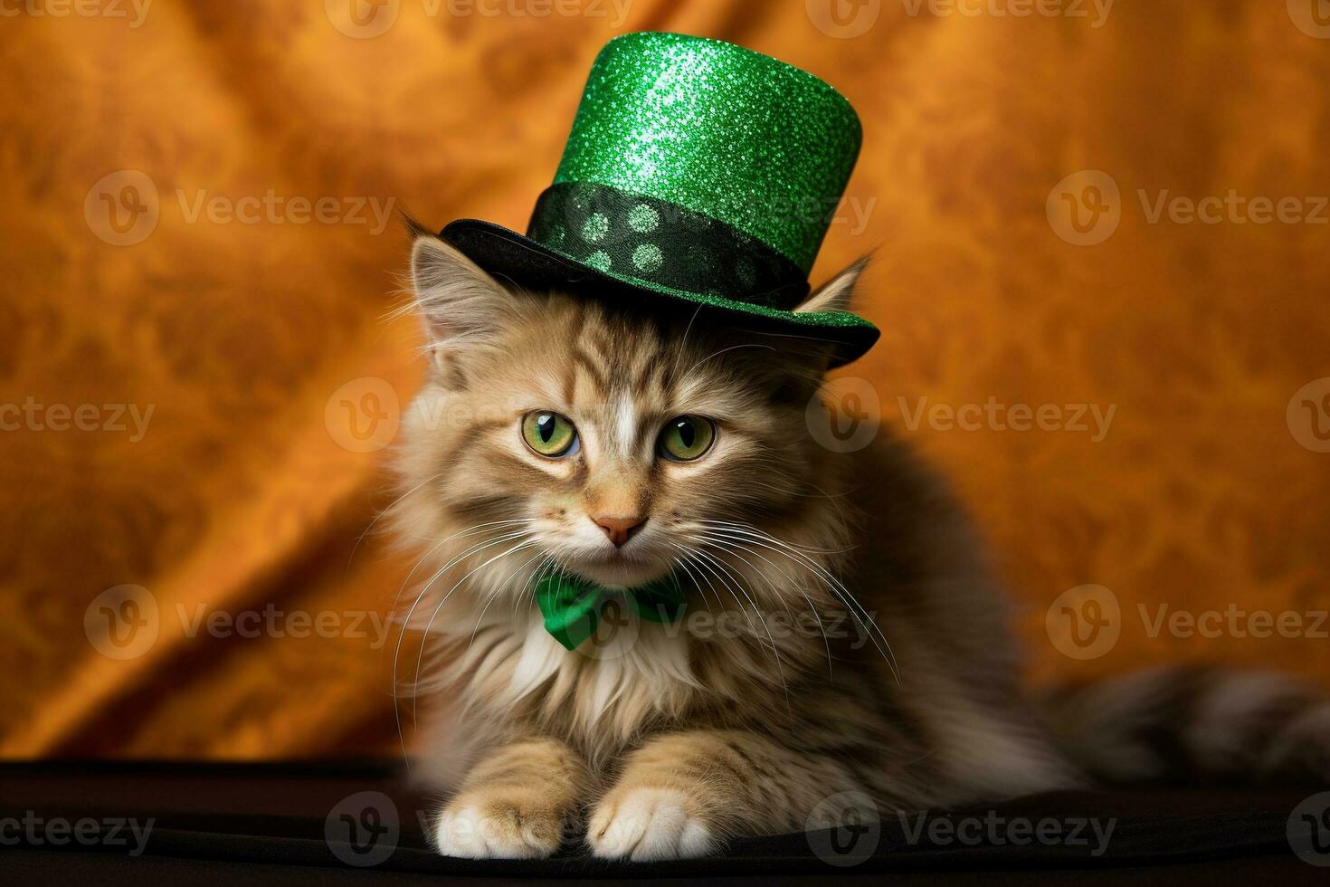 mignonne chat portant une vert Haut chapeau pour st. patrick's journée. ai généré photo