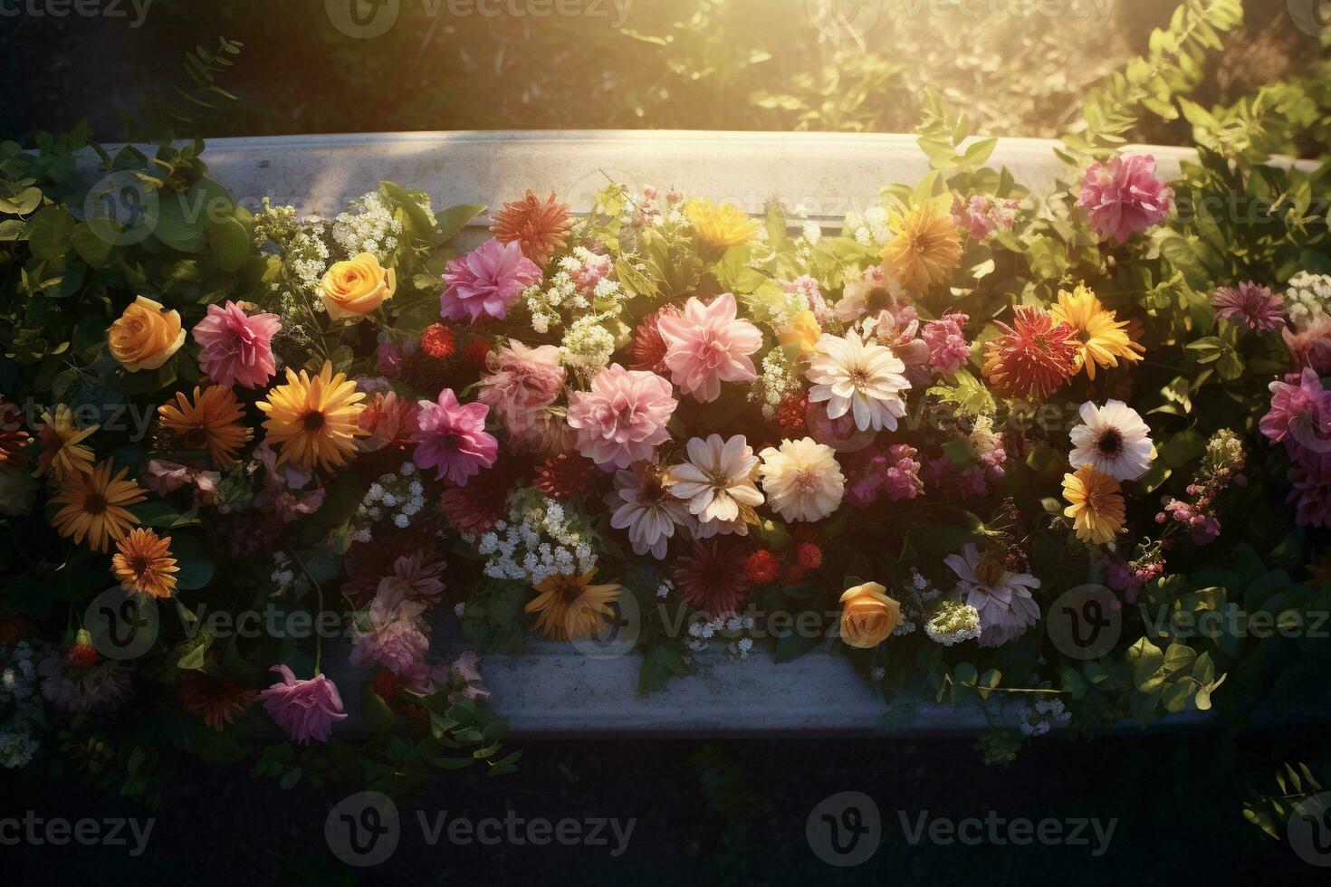 coloré fleurs sur le la tombe dans le cimetière, funéraire concept. ai généré photo