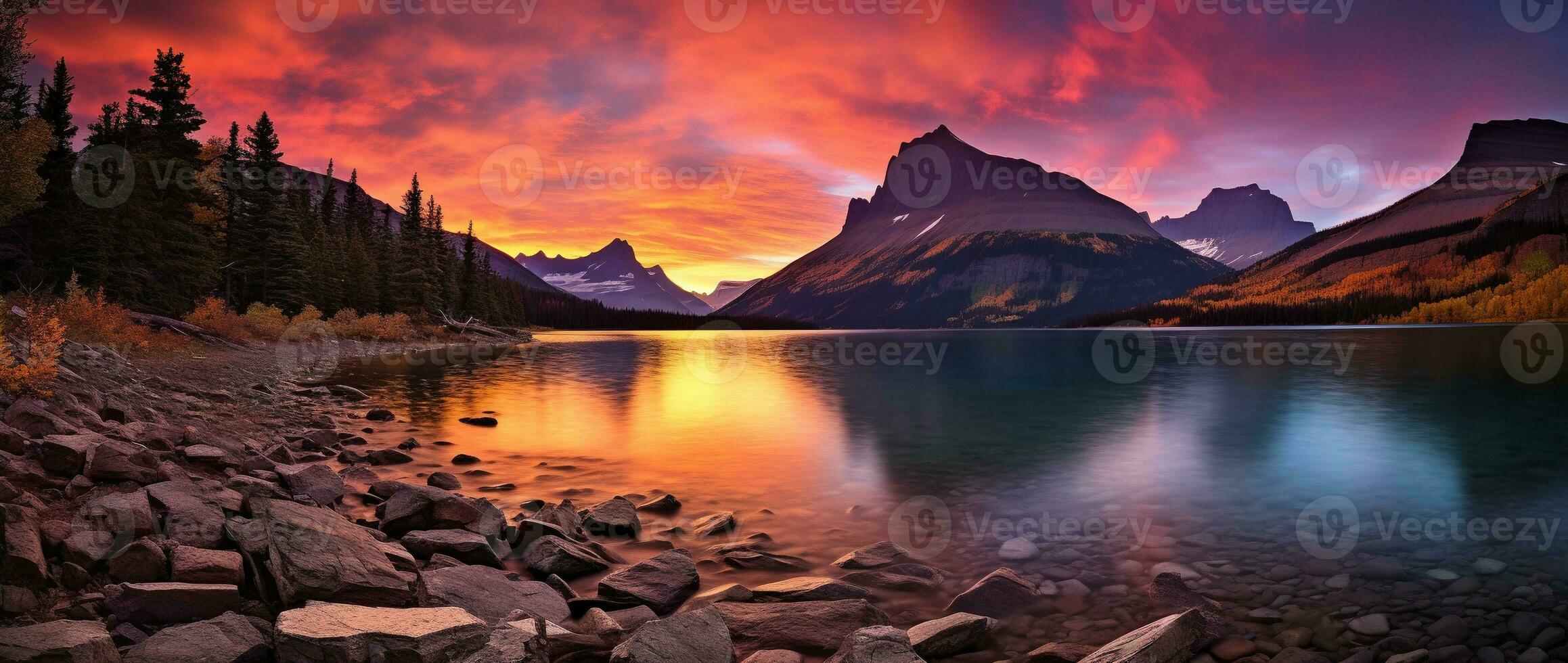 majestueux le coucher du soleil dans glacier nationale parc, Montana, Etats-Unis. ai généré photo