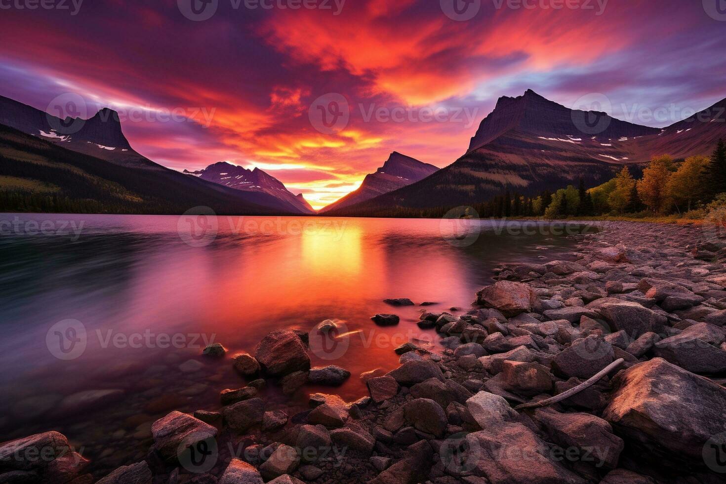 majestueux le coucher du soleil dans glacier nationale parc, Montana, Etats-Unis. ai généré photo