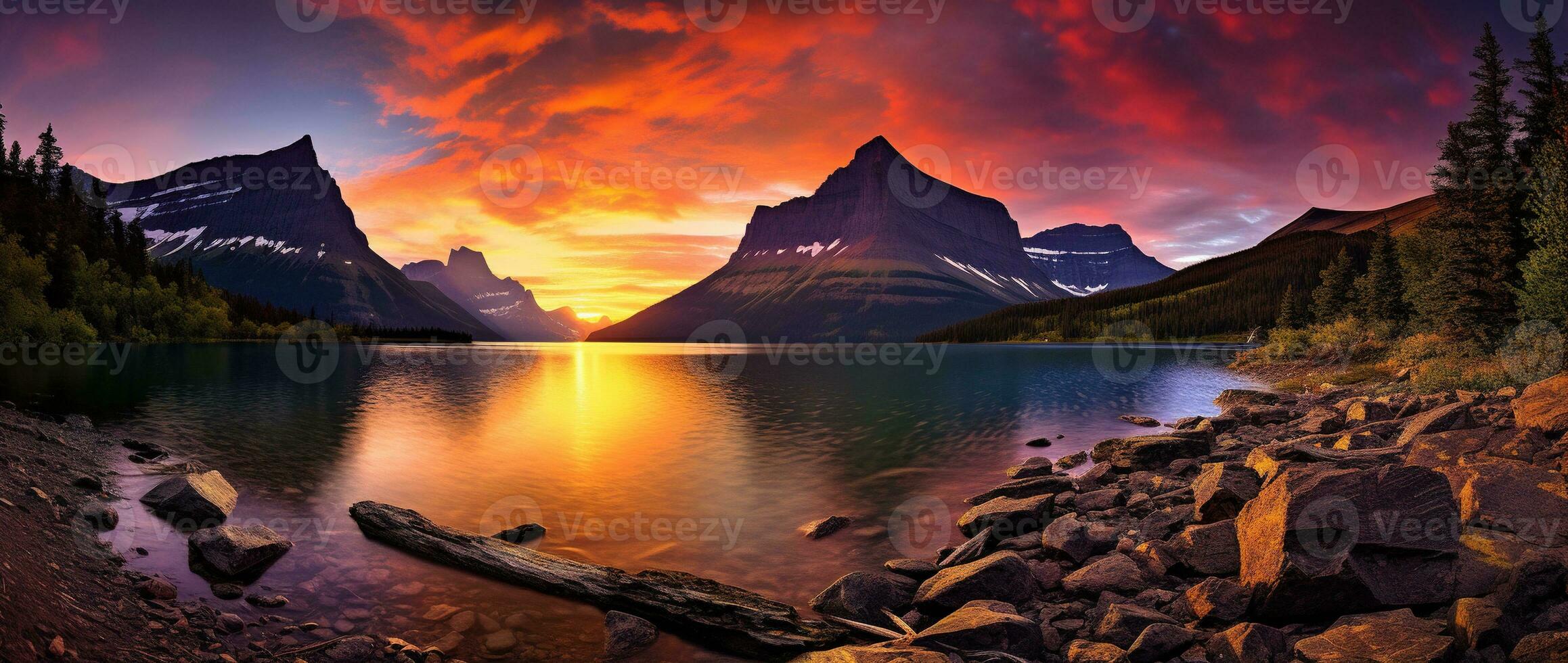 majestueux le coucher du soleil dans glacier nationale parc, Montana, Etats-Unis. ai généré photo