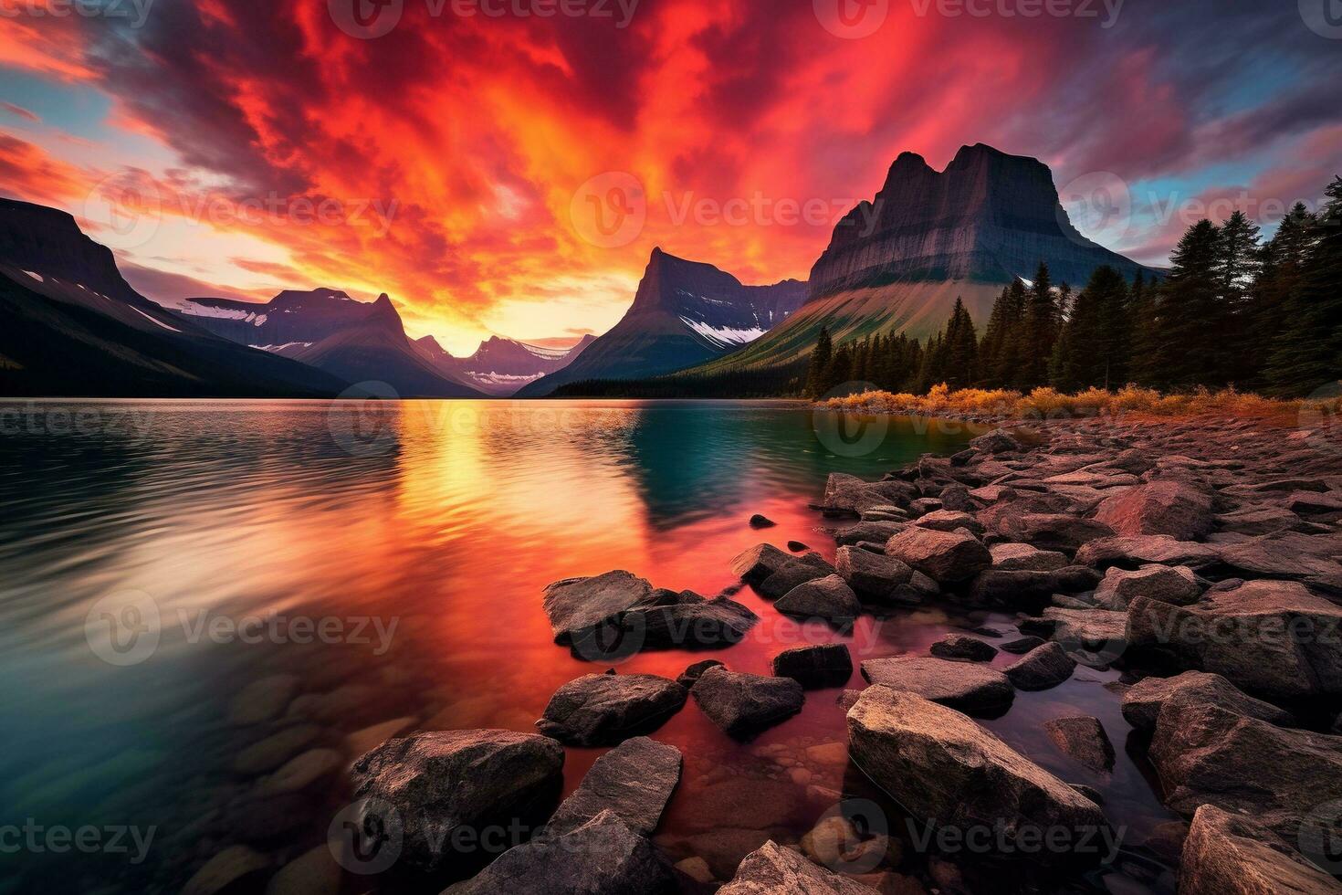 le coucher du soleil plus de glacier nationale parc, Montana, uni États de Amérique ai généré photo