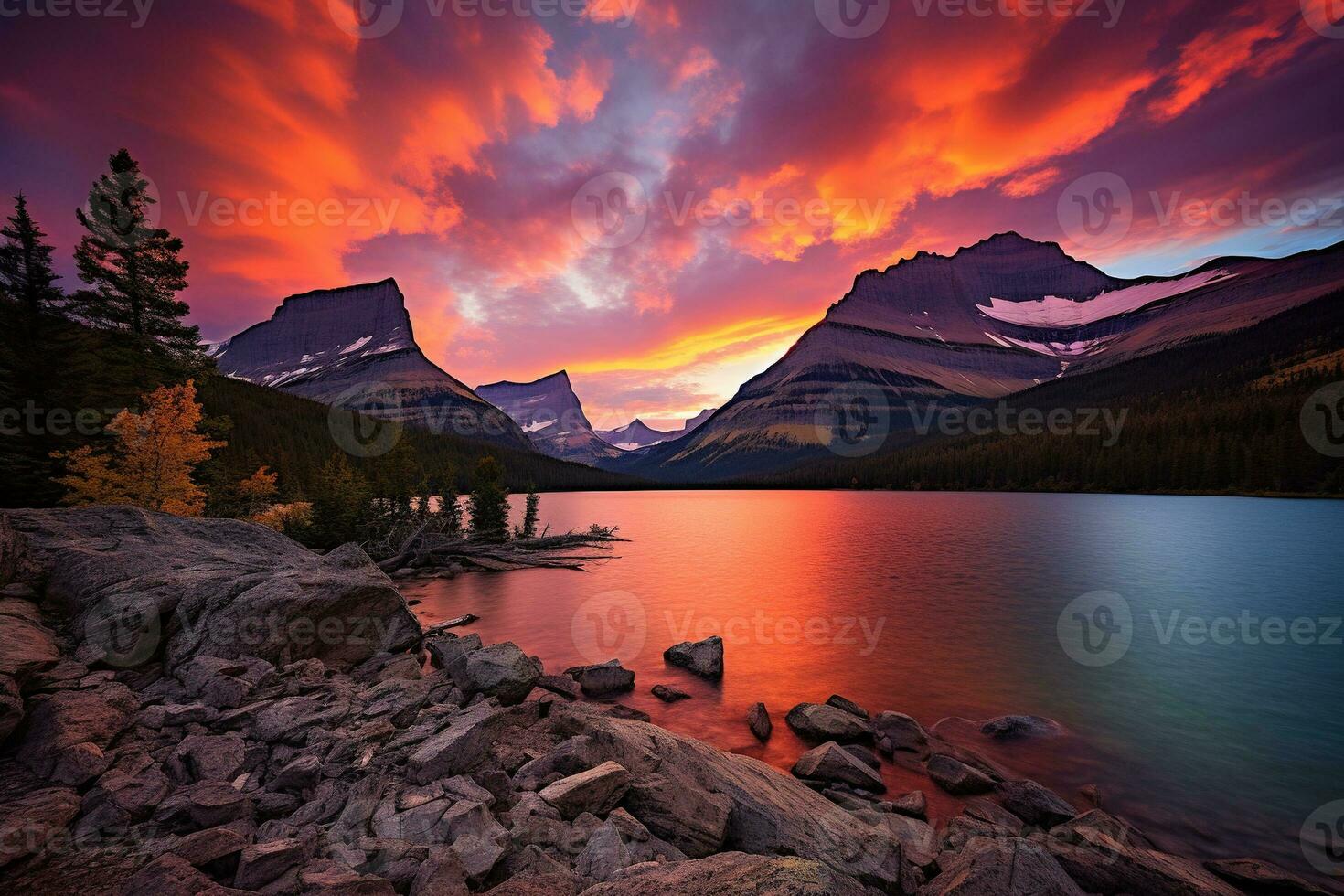 le coucher du soleil plus de glacier nationale parc, Montana, uni États de Amérique ai généré photo