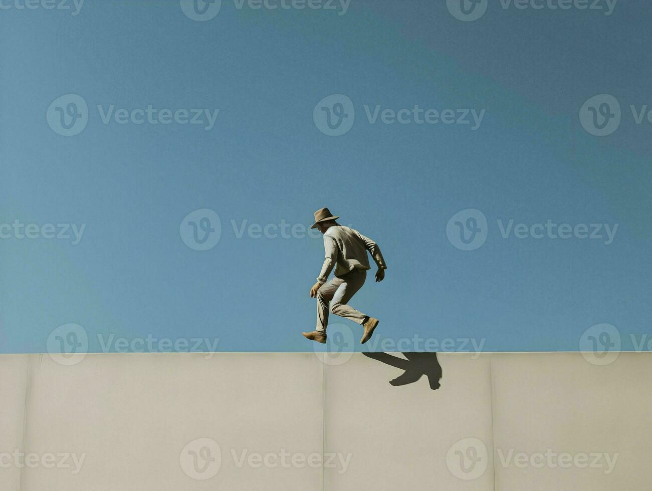 photo de homme sauter par le mur minimalisme. haute qualité. ai génératif