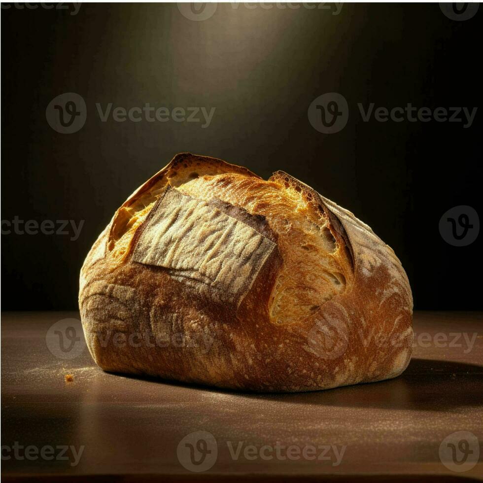 une pain de pain sur une table dans de face de une foncé Contexte généré avec ai photo