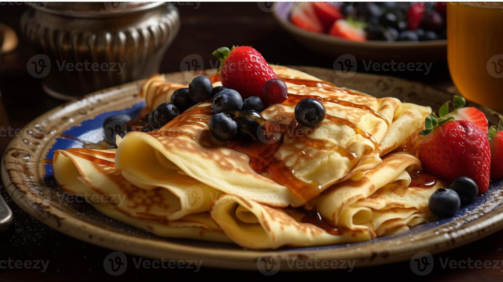 Crêpes avec baies et noix généré avec ai photo