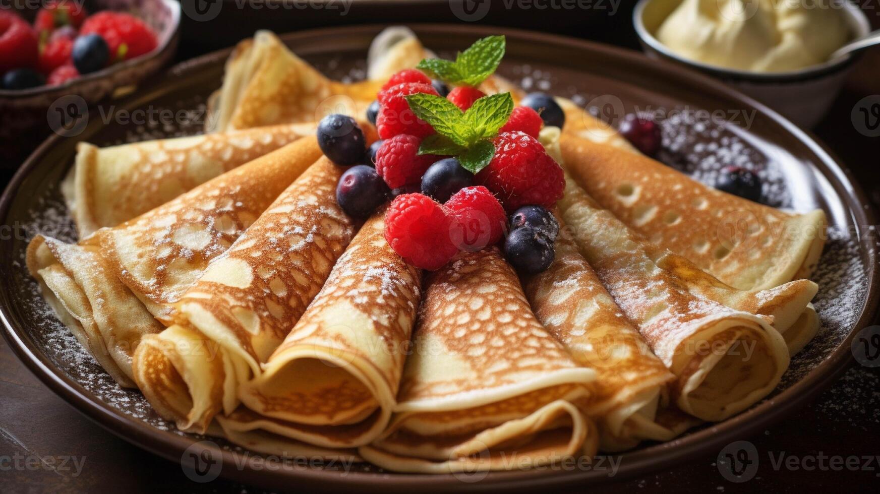 Crêpes avec baies et noix généré avec ai photo