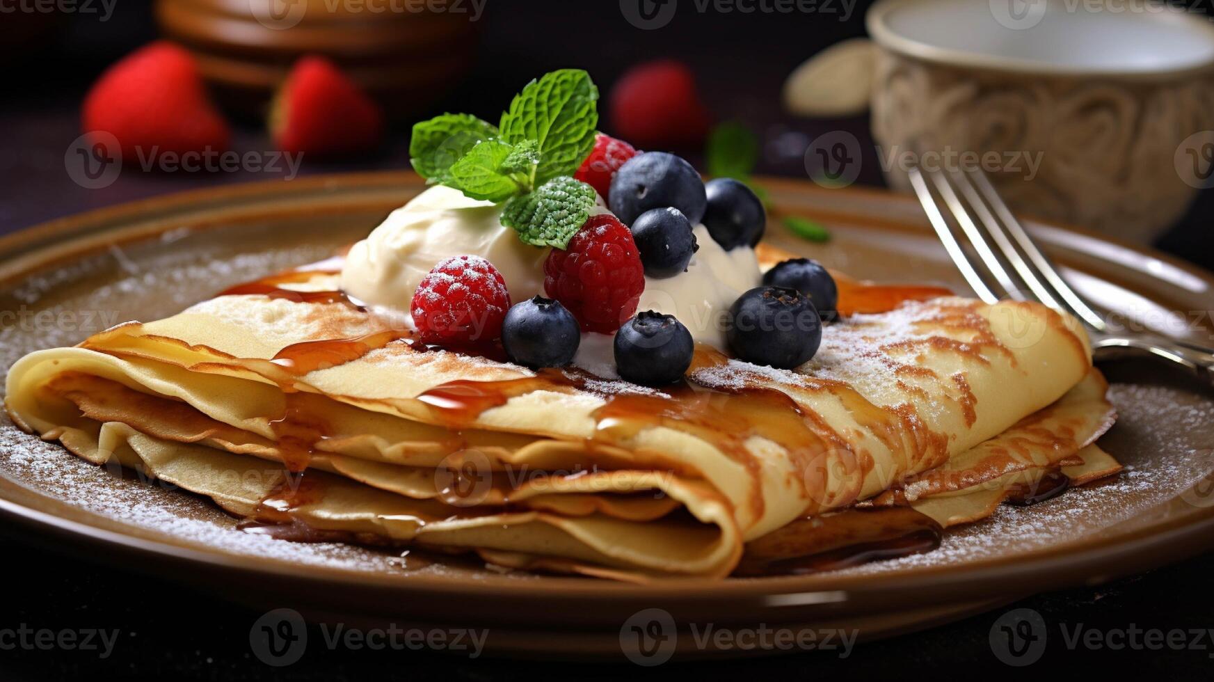 Crêpes avec baies et noix généré avec ai photo