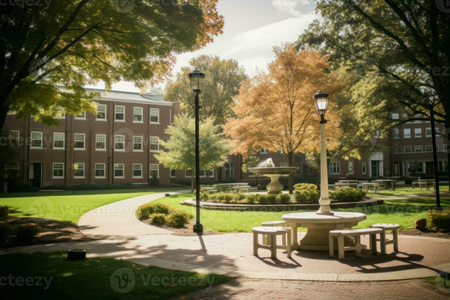 l'automne Campus scène Soleil lumière. produire ai photo