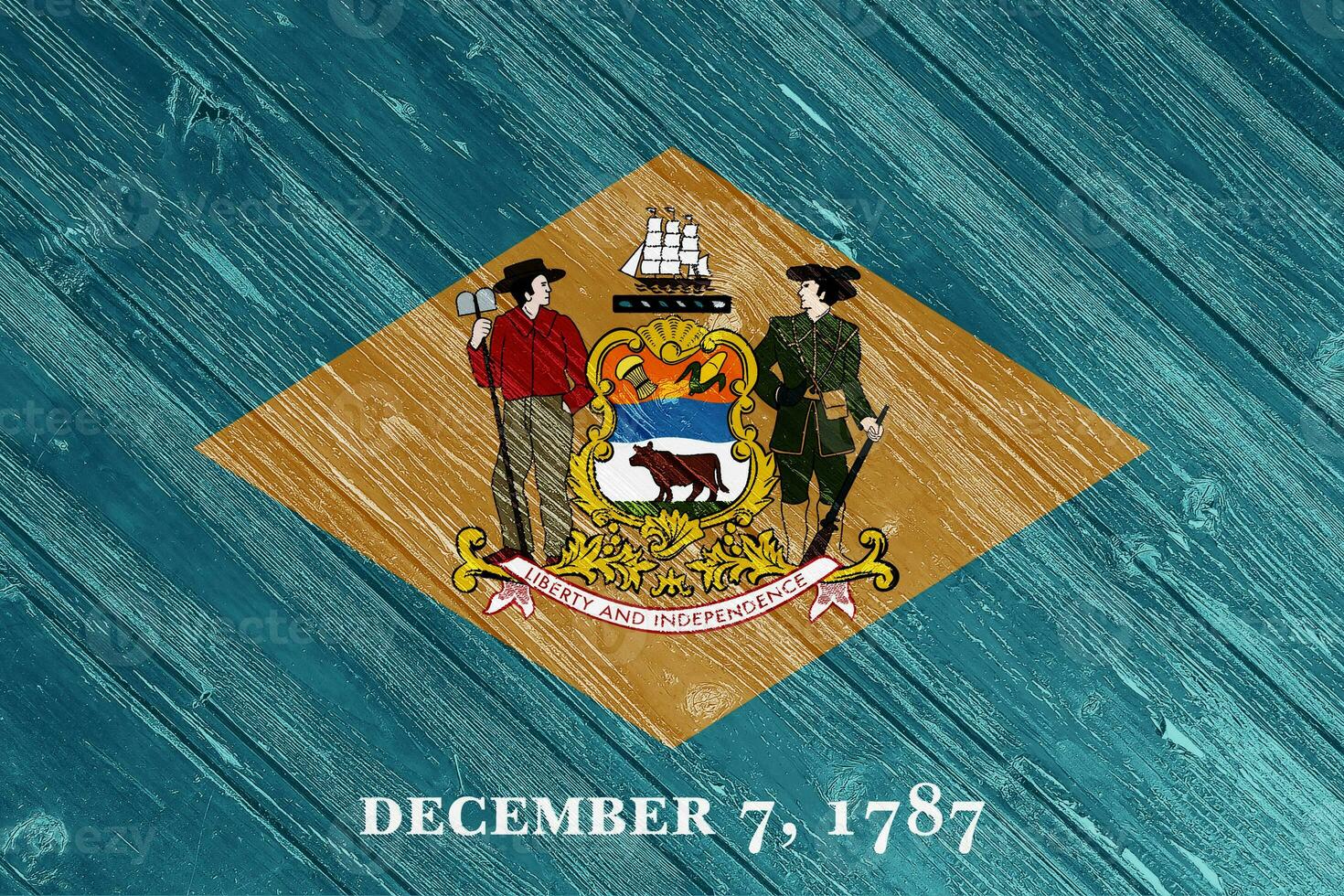 drapeau et manteau de bras de Delaware Etats-Unis Etat sur une texturé Contexte. concept collage. photo