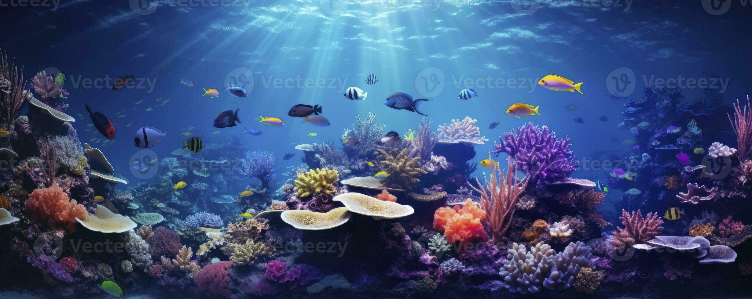 magnifique sous-marin paysage avec divers les types de poisson et corail récifs, génératif ai photo