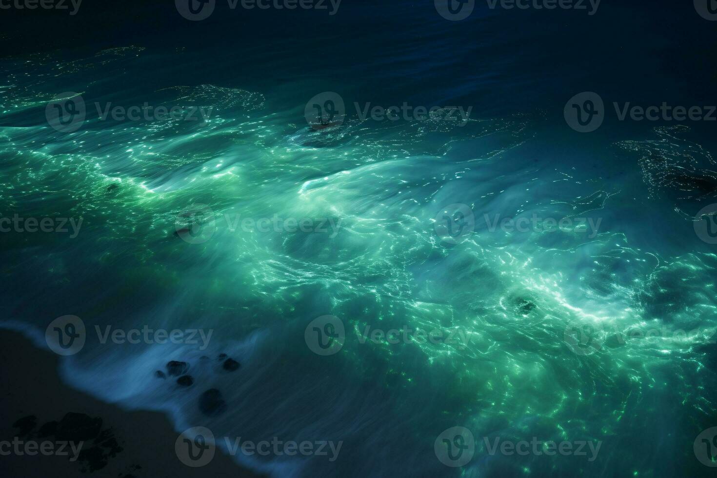 océan bioluminescence. une magique lueur dans le sombre. ai génératif photo