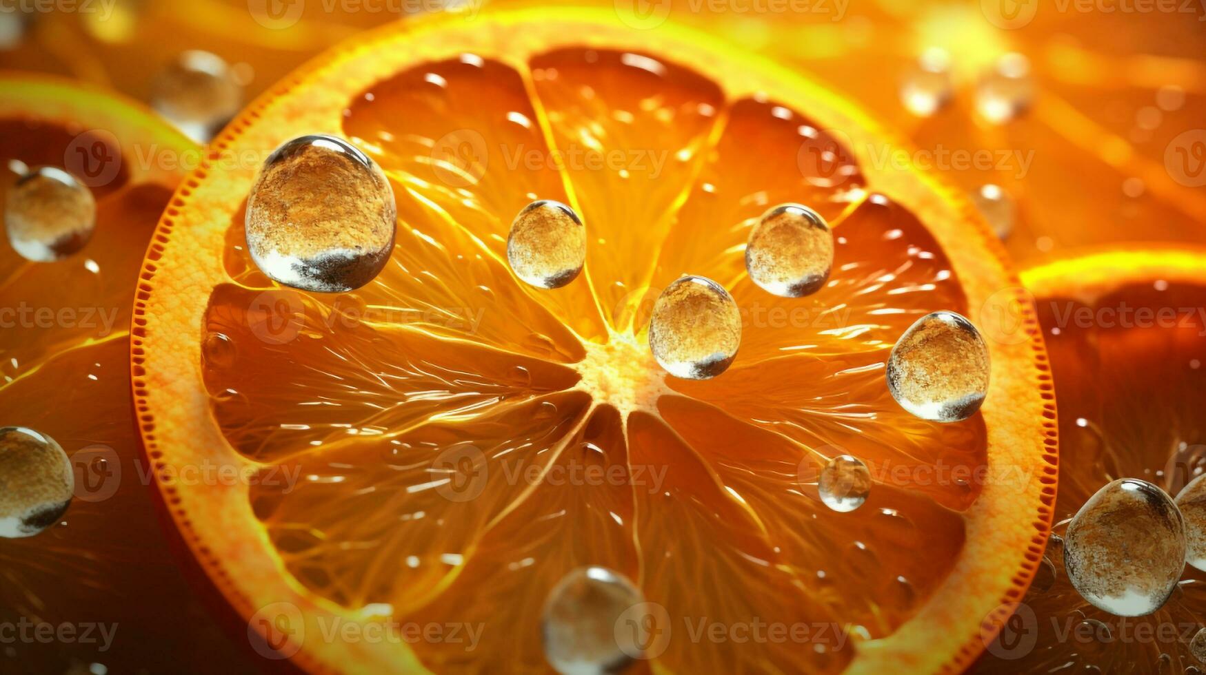 fermer photo de Orange avec l'eau gouttelettes génératif ai