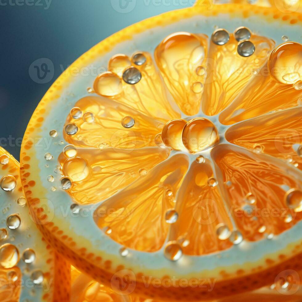fermer photo de Orange avec l'eau gouttelettes génératif ai