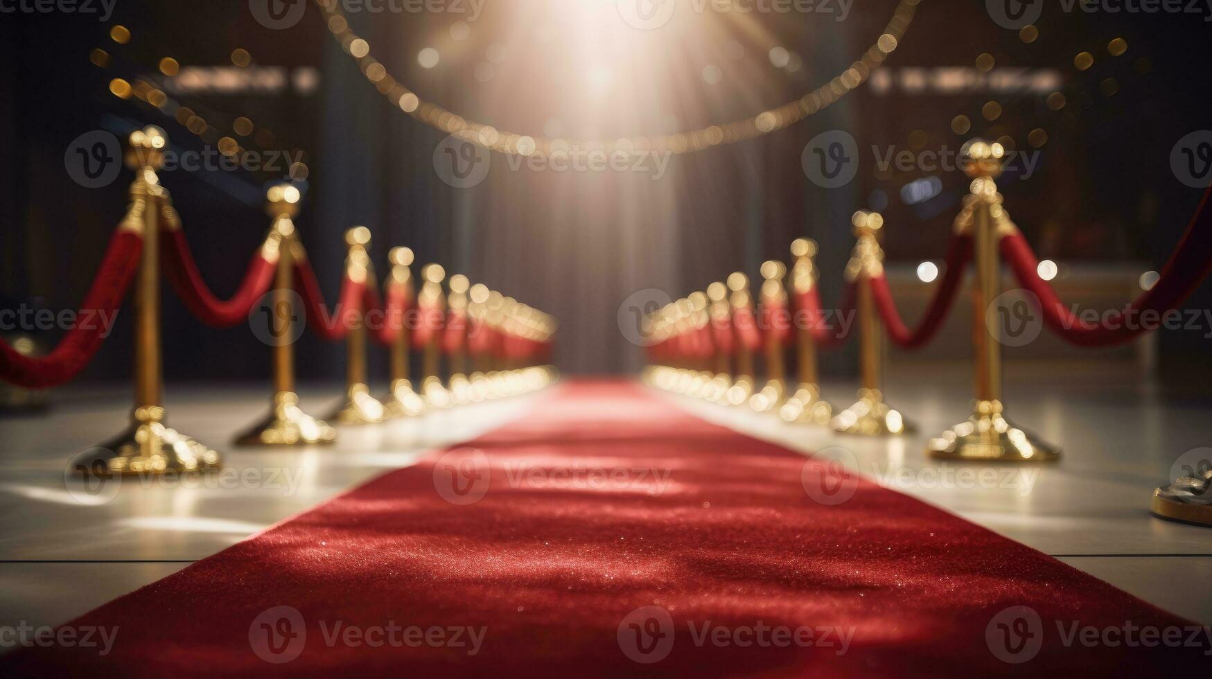 rouge tapis et barrières avec velours corde, rouge rideaux dans le Contexte et projecteur photo