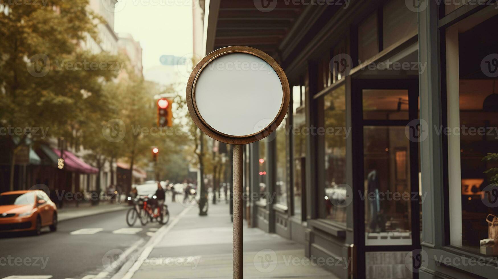 ai généré génératif ai, café magasin rue enseigne moquer en haut pour logo conception, marque présentation, esthétique en sourdine neutre couleurs, sur le mur Extérieur photo