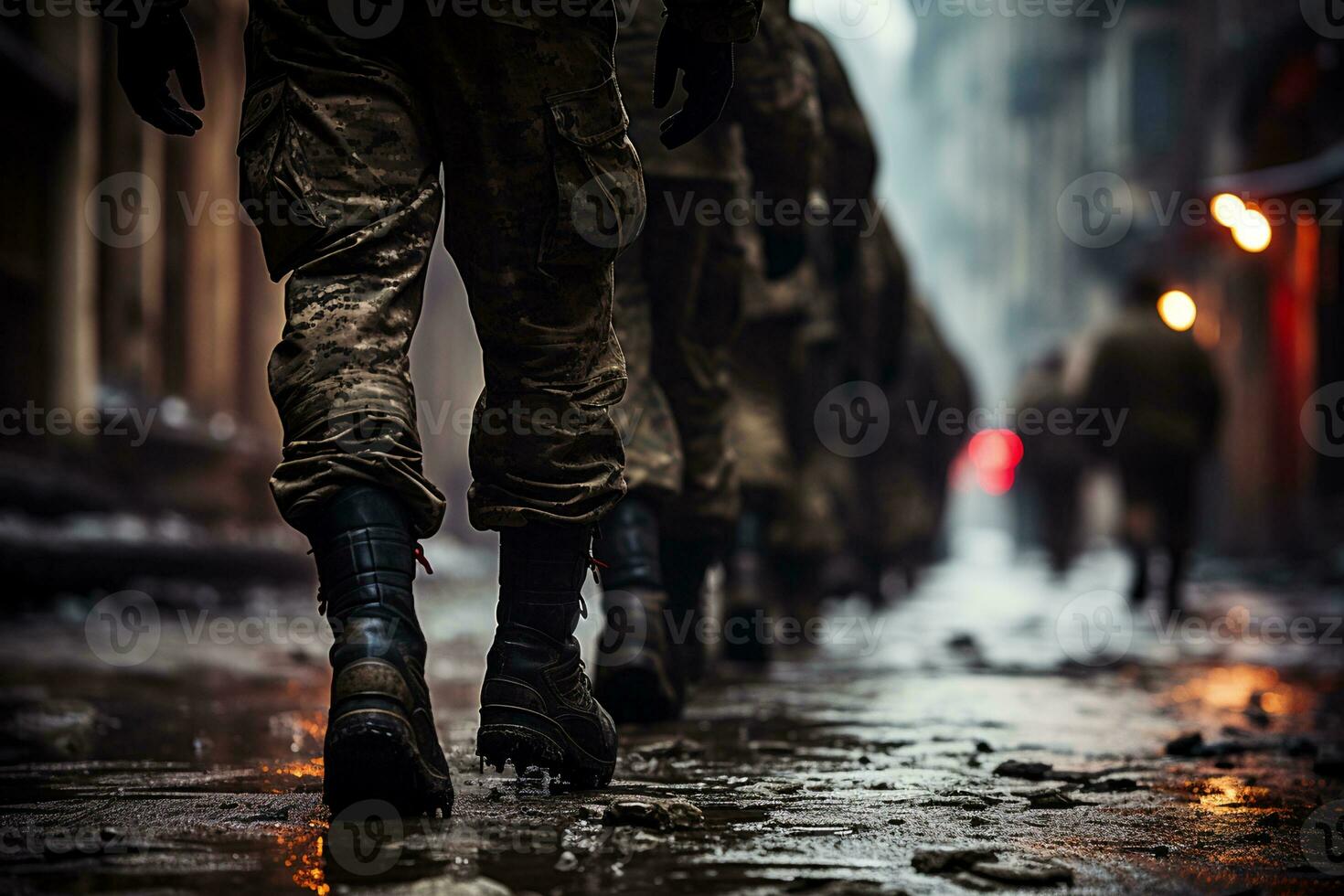 silhouette de soldats avec américain drapeau, ai génératif photo