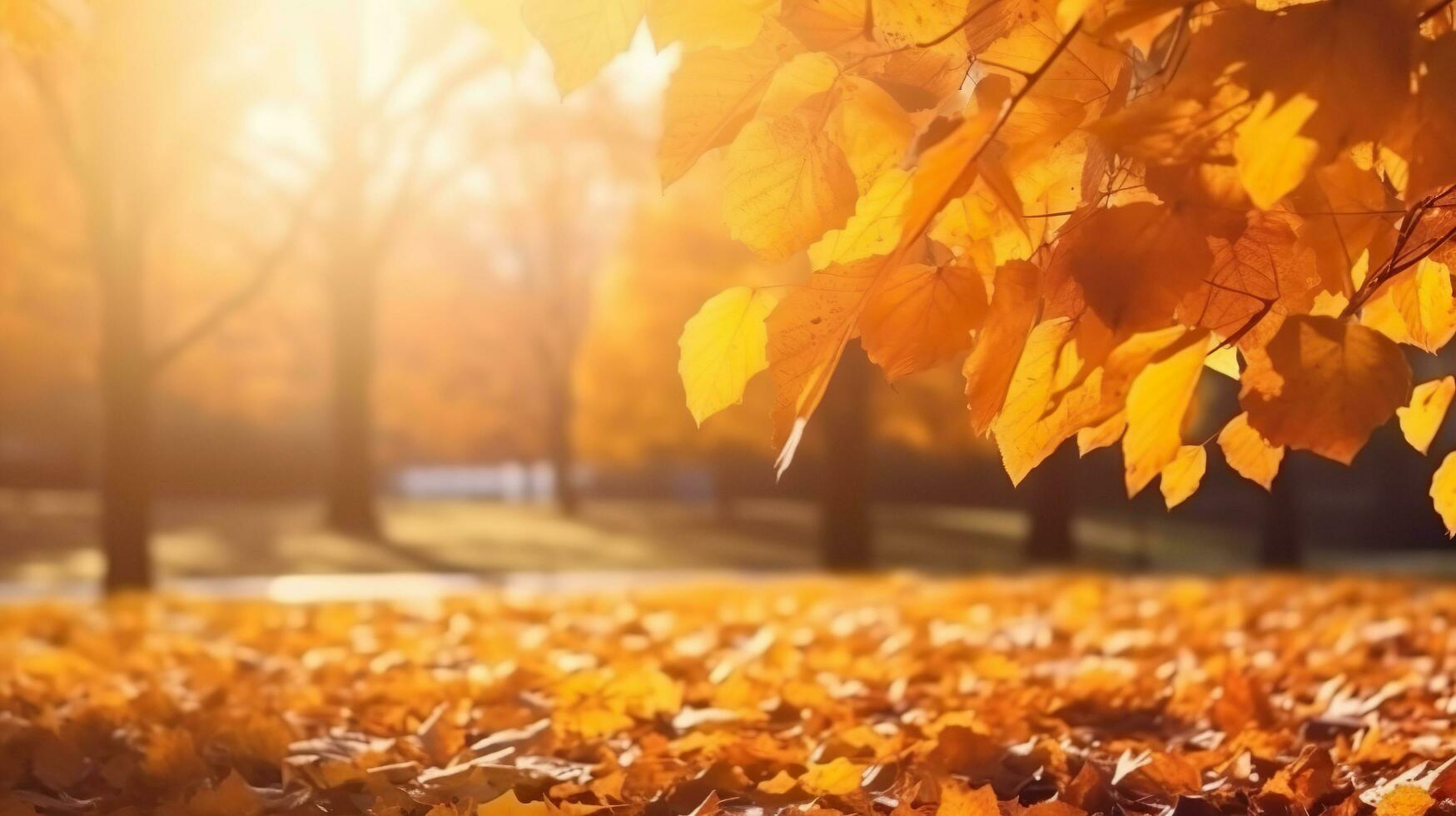magnifique l'automne paysage avec chute feuilles Naturel arrière-plan, coloré feuillage érable dans parc, ai généré photo