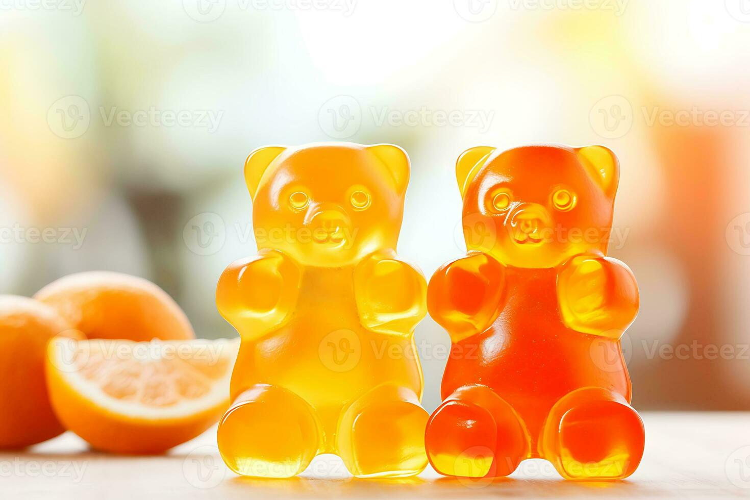 ai génératif. immuno-gomme ours avec Orange saveur sur une blanc Contexte. diététique supplément photo