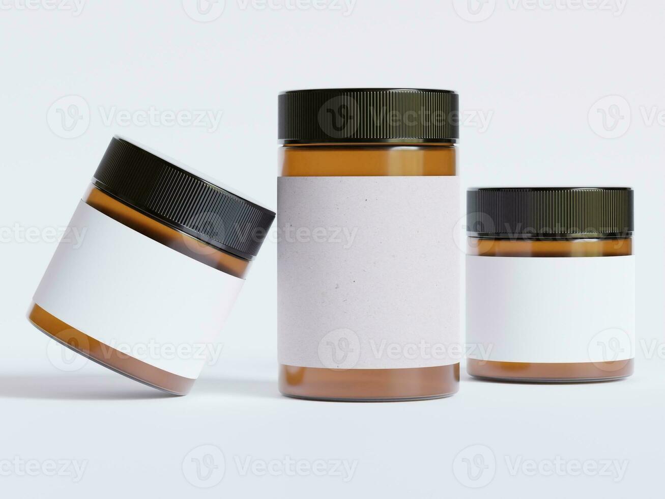 ambre verre cosmétique pot avec une réaliste texture Vide étiquette blanc Couleur le rendu 3d photo