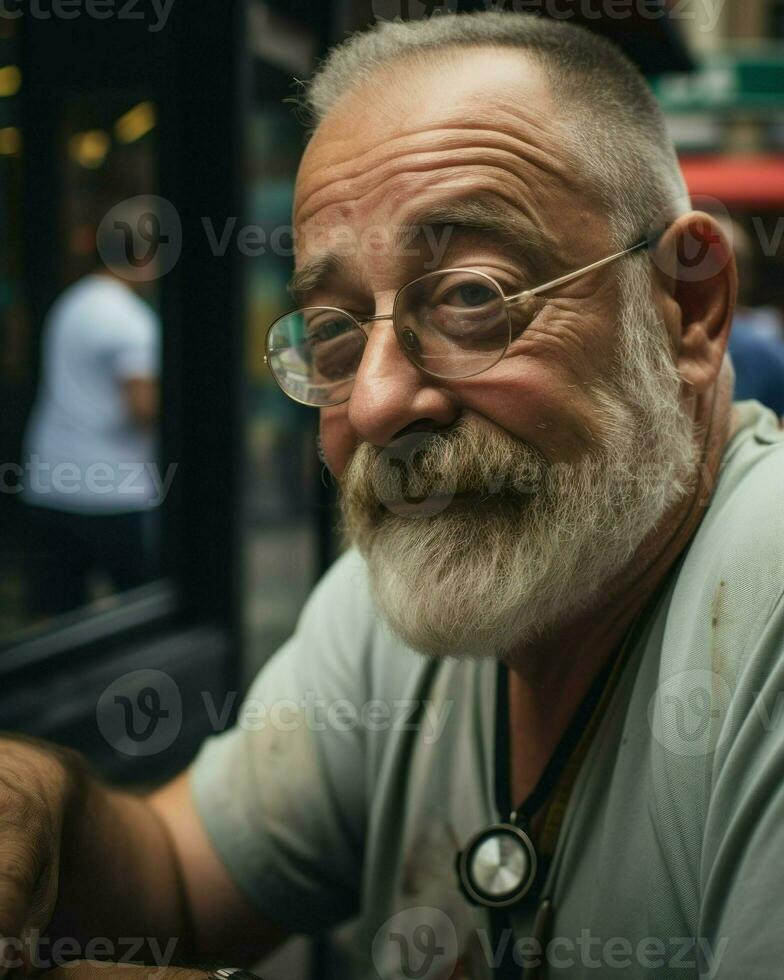 vieux barbu homme avec lunettes. génératif ai photo