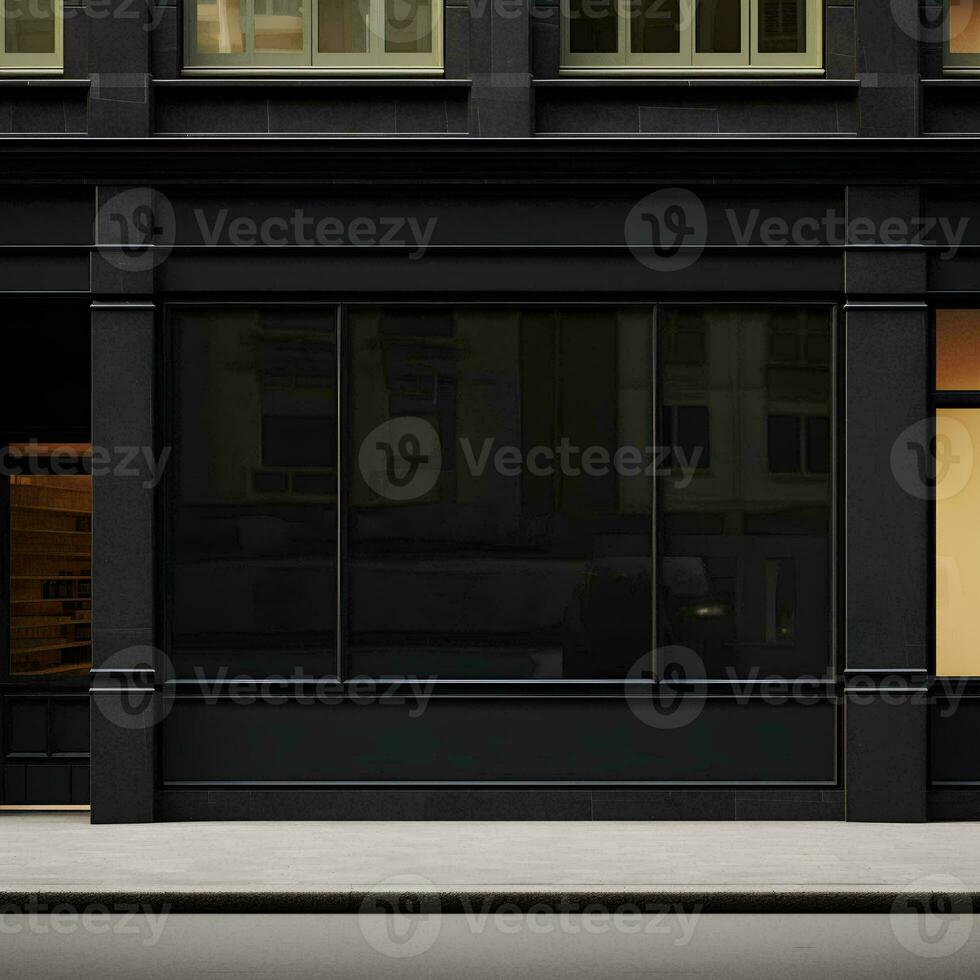 de face vue de boutique façade avec noir mur et les fenêtres. génératif ai photo