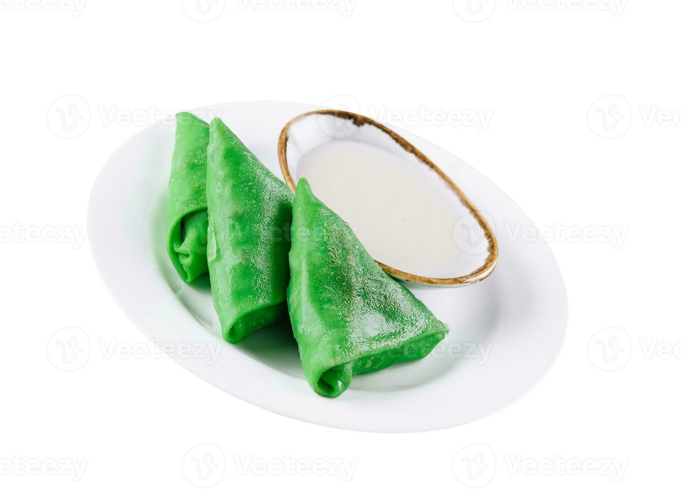 vert Crêpes de épinard avec acide crème photo