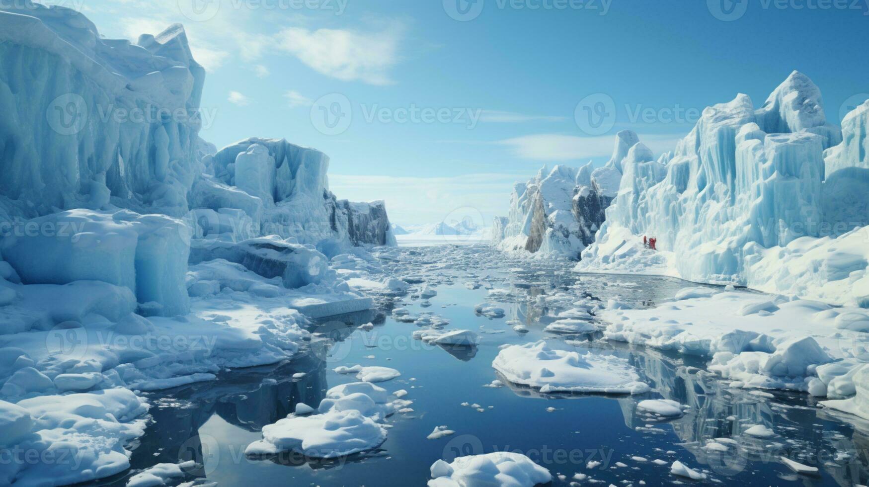 la glace falaise Montagne voyageur photo réaliste ai généré