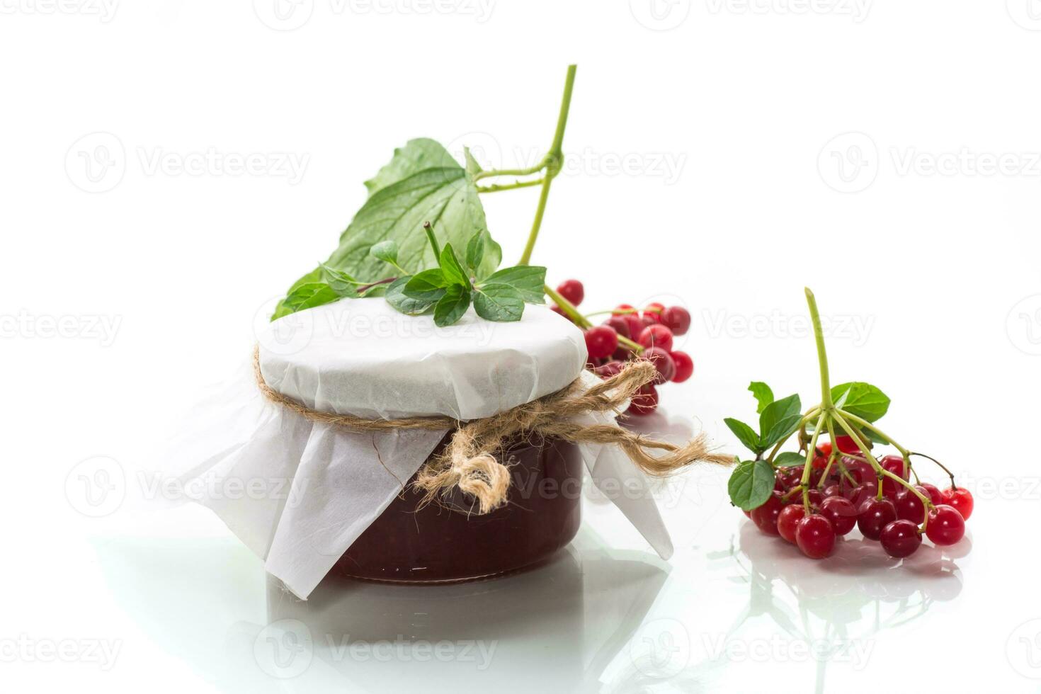 viorne confiture dans une verre pot et Frais rouge viorne. photo