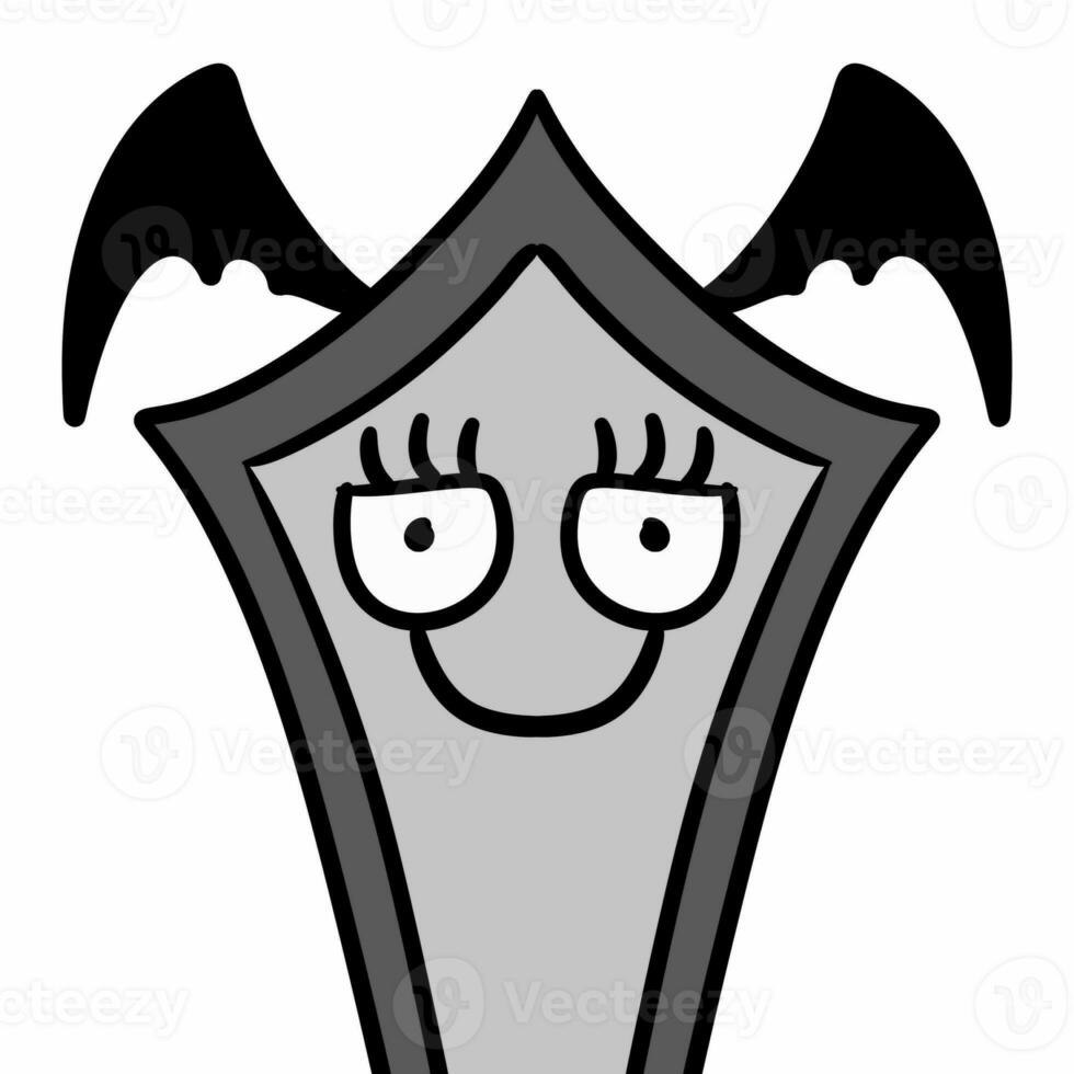 une dessin animé vecteur de une Halloween sorcière chauve souris et pierre tombale photo