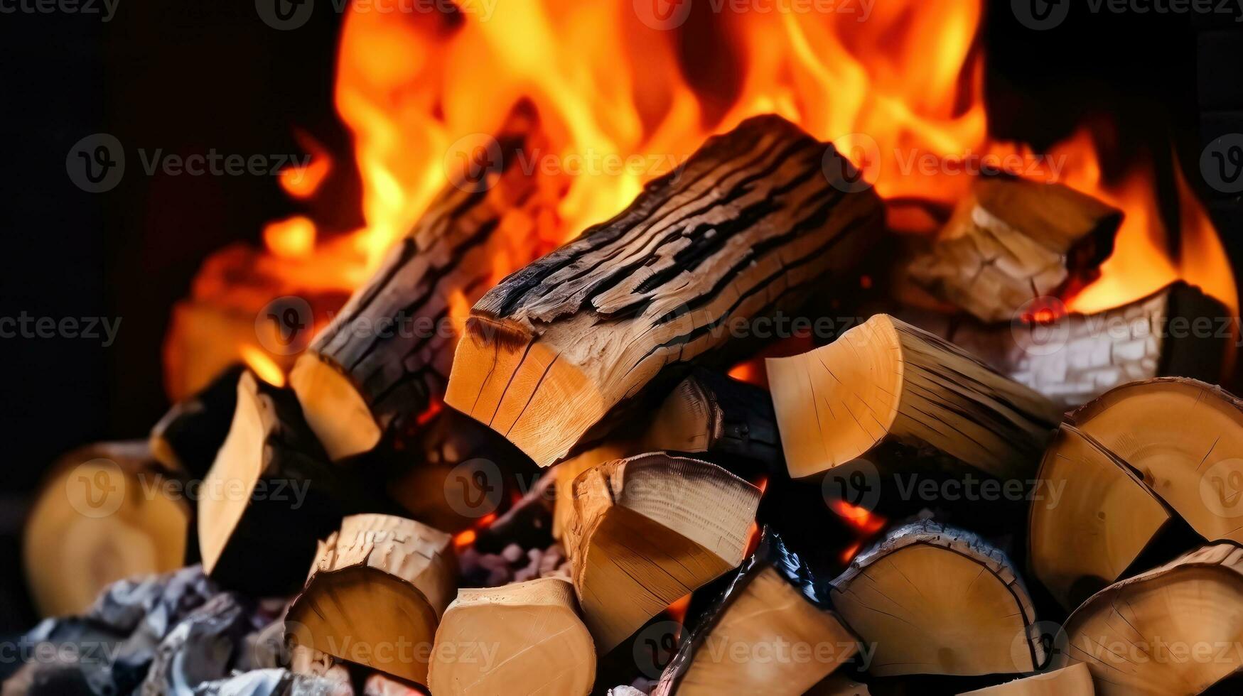 confortable cheminée avec une empiler de bois de chauffage - génératif ai photo