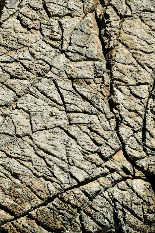 une proche en haut de une Roche mur avec des fissures photo