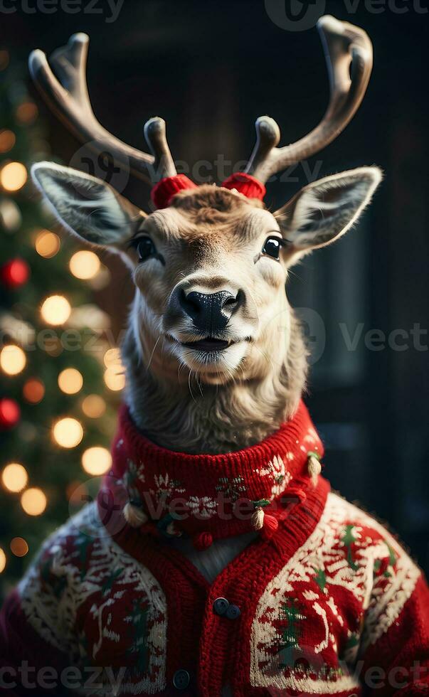 ai généré une mignonne souriant renne avec Noël chandail. photo