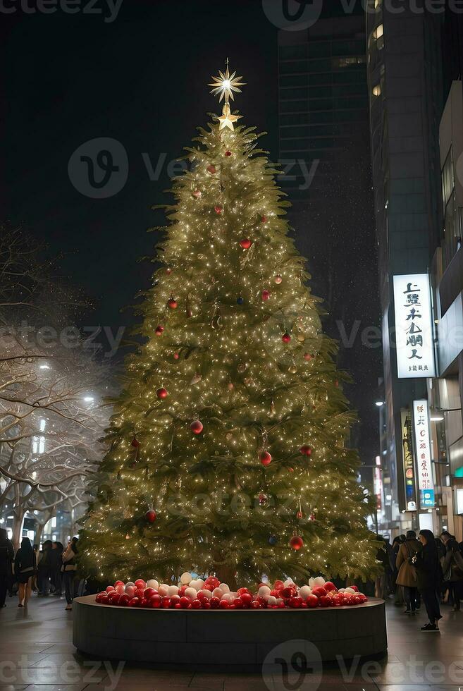 Noël arbre dans tokyo avec magnifique nuit lumière. photo