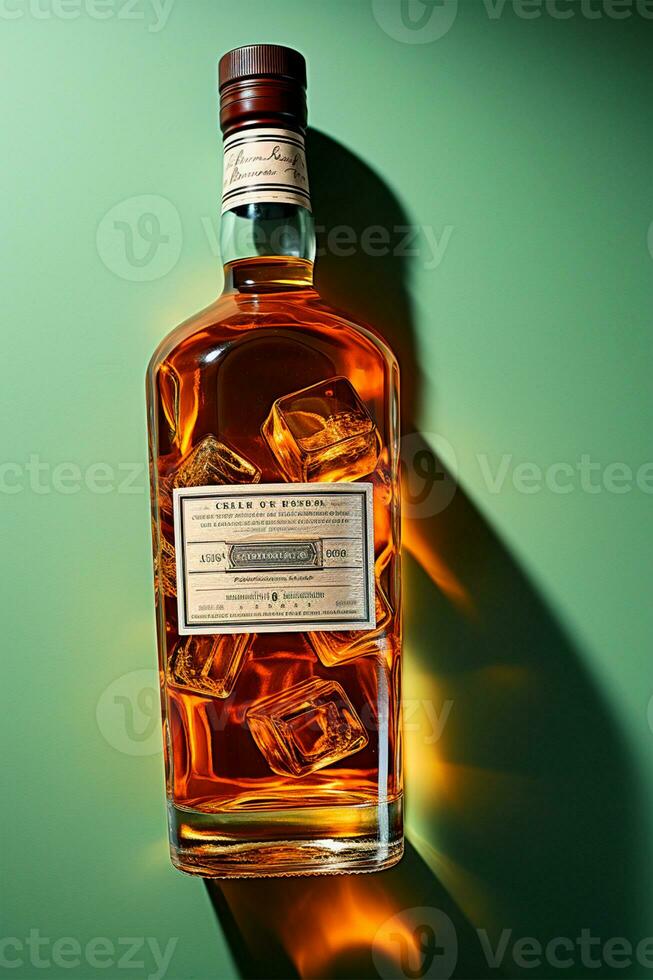 ai généré une bouteille de coûteux vieilli whisky, fort de l'alcool - ai généré image photo