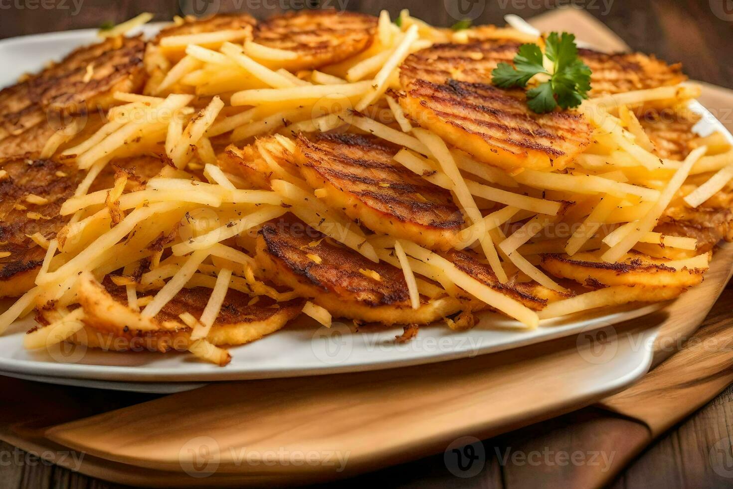 Patate coins avec fromage et persil. généré par ai photo