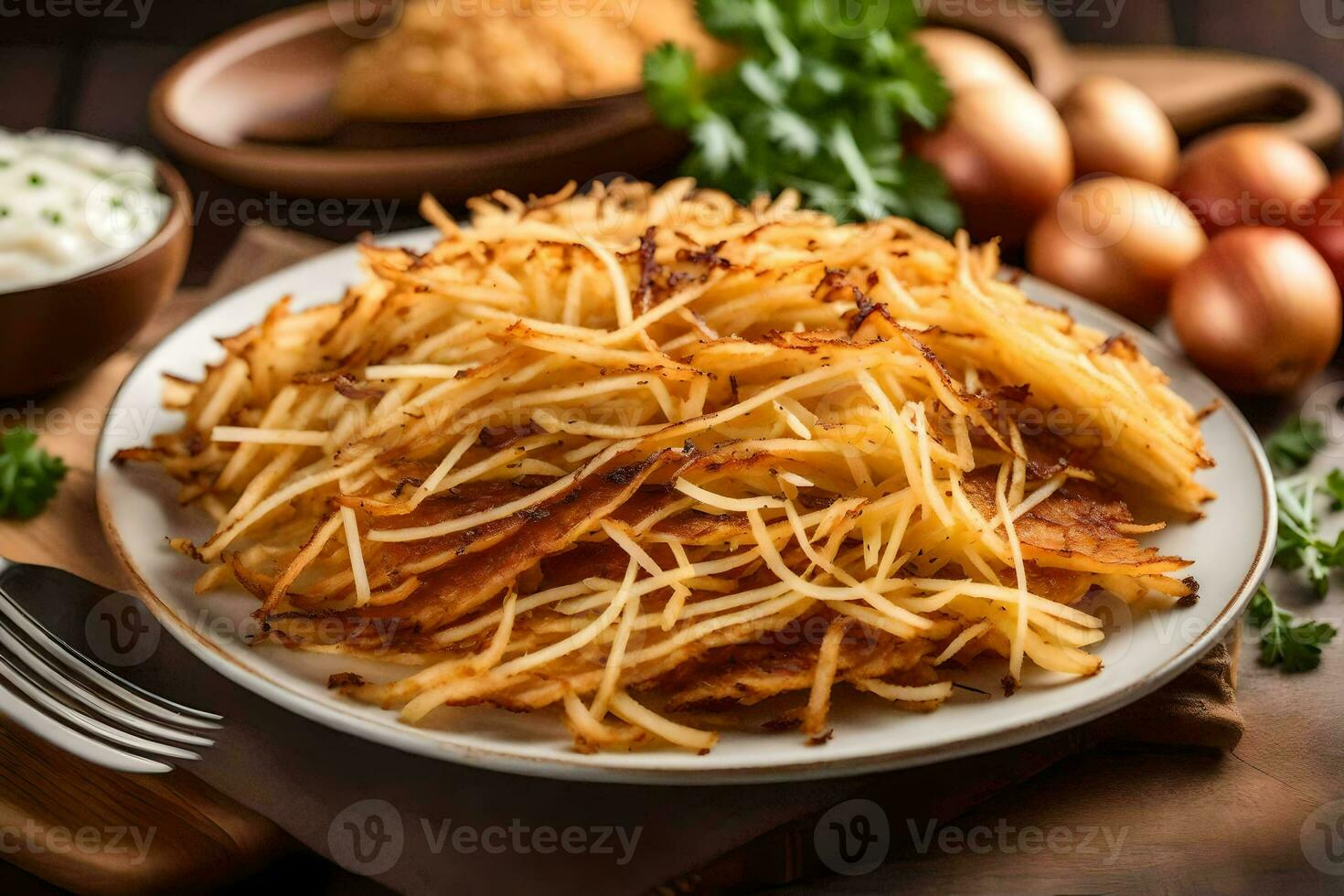 Patate frites sur une plaque. généré par ai photo