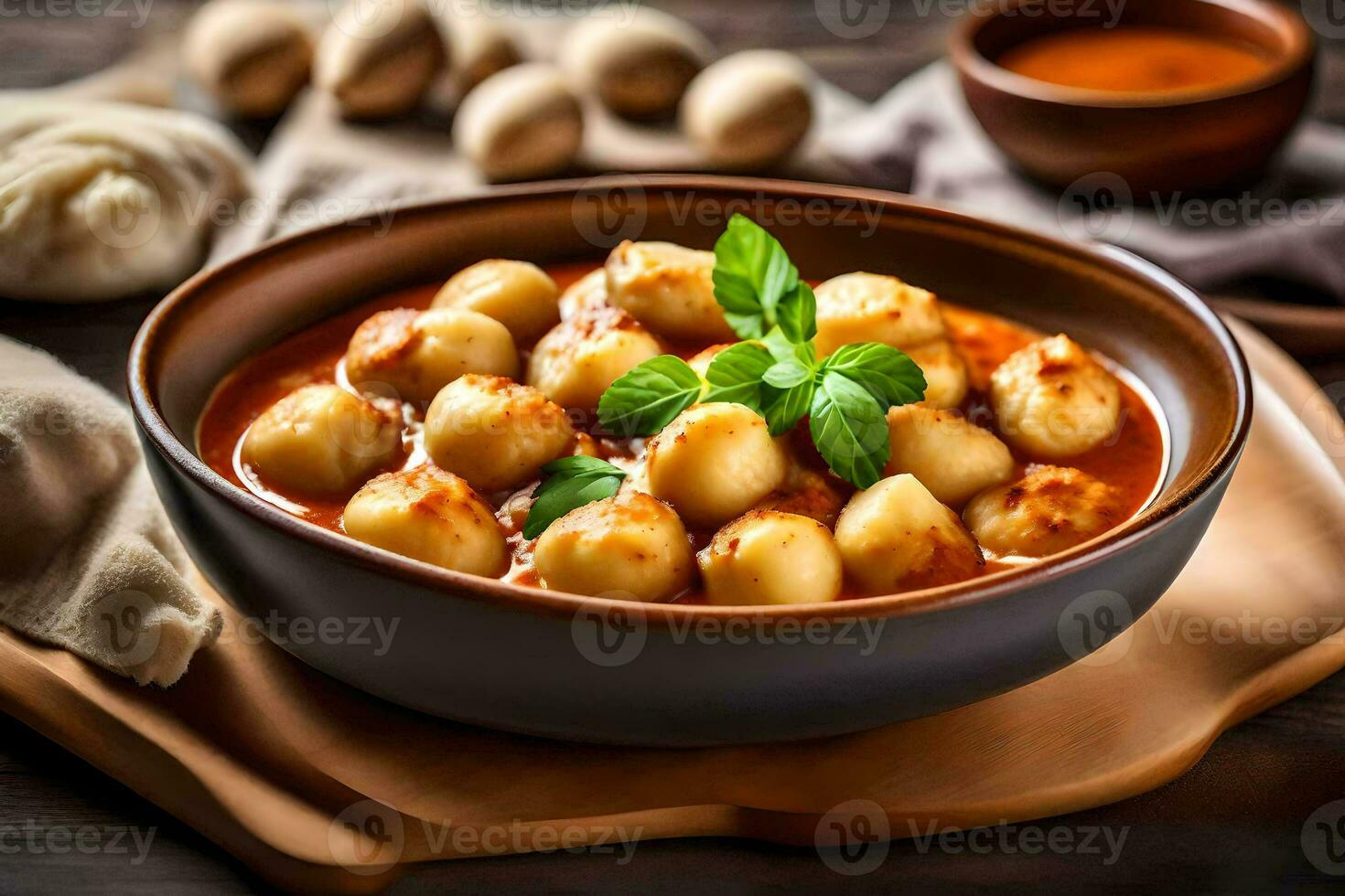 italien nourriture avec Dumplings dans tomate sauce. généré par ai photo