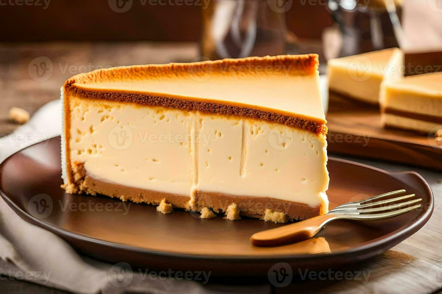 une tranche de cheesecake sur une plaque. généré par ai photo