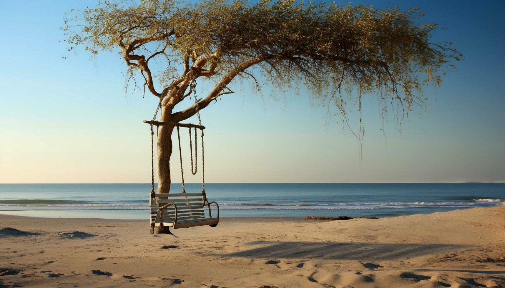 ai généré plage arbre balançoire photo